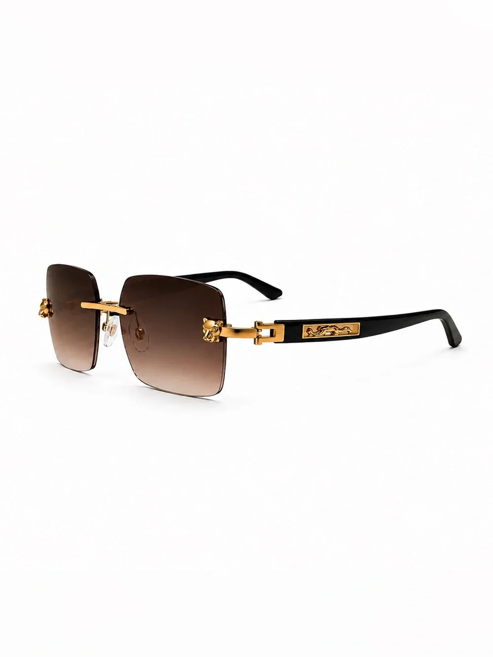 Cartier Brown Gradient Rimless Sunglasses with Gold Accents